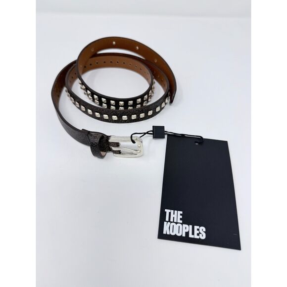 NEW The Kooples Women\'s Thin Cracked Brown Leather Studded Belt Size 2 (S/M) main image 3
